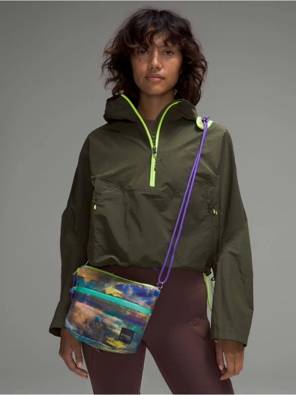 lululemon athletica Multicolor Crossbody Bag with Neon Yellow and Purple Strap
